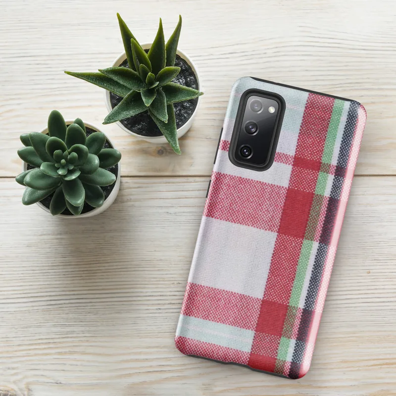 Glossy Classic Plaid Tough Case for Samsung — traditional tartan plaid pattern with intersecting stripes in red, navy