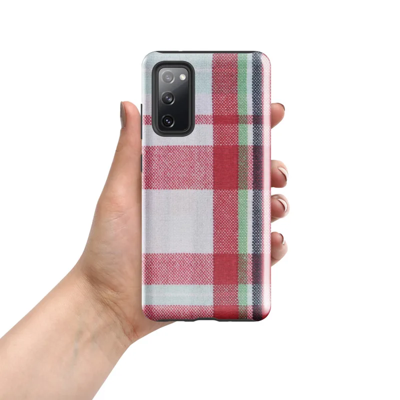 Glossy Classic Plaid Tough Case for Samsung — traditional tartan plaid pattern with intersecting stripes in red, navy