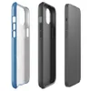 Glossy Clear Skies Blue MagSafe Tough Case for iPhone — solid cerulean blue with a soft textile texture and subtle tonal