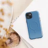 Glossy Clear Skies Blue MagSafe Tough Case for iPhone — solid cerulean blue with a soft textile texture and subtle tonal