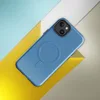 Glossy Clear Skies Blue MagSafe Tough Case for iPhone — solid cerulean blue with a soft textile texture and subtle tonal