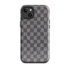 Glossy Urban Grid Plaid MagSafe Tough Case for iPhone — tight charcoal and silver woven check plaid pattern with a textile