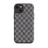 Matte Urban Grid Plaid MagSafe Tough Case for iPhone — tight charcoal and silver woven check plaid pattern with a textile
