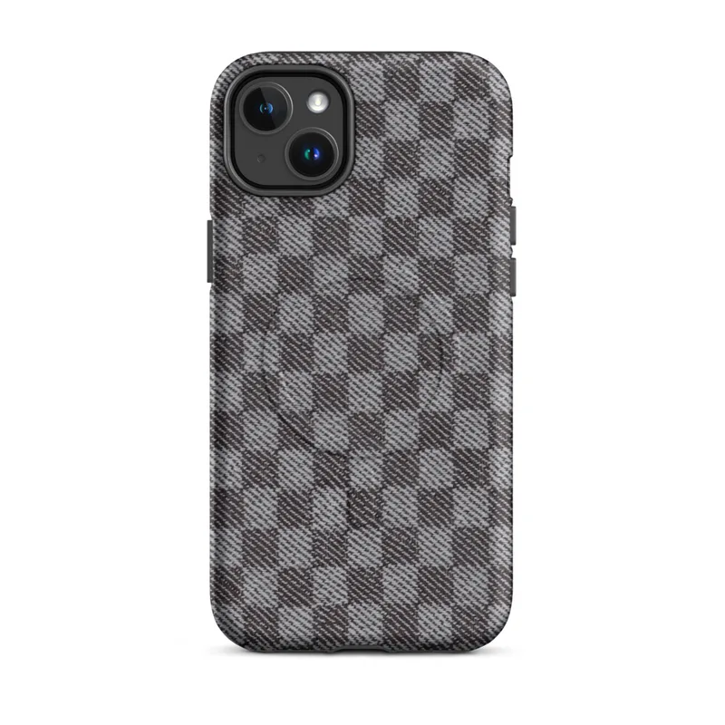 Matte Urban Grid Plaid MagSafe Tough Case for iPhone — tight charcoal and silver woven check plaid pattern with a textile