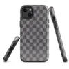 Glossy Urban Grid Plaid MagSafe Tough Case for iPhone — tight charcoal and silver woven check plaid pattern with a textile