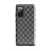 Glossy Steel Grid Woven Check Tough Case for Samsung — close-up woven twill fabric pattern in alternating light grey