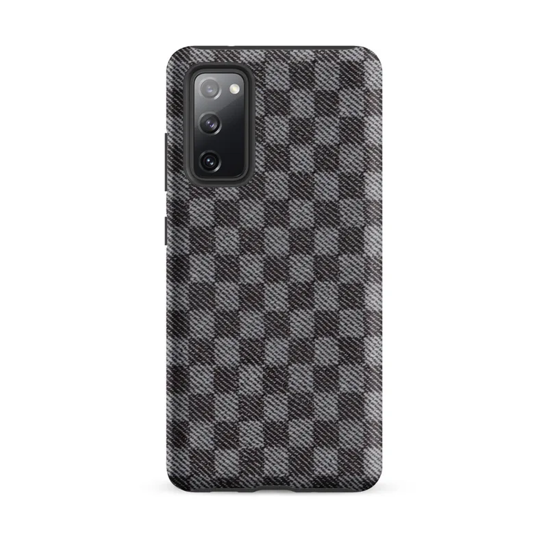 Matte Steel Grid Woven Check Tough Case for Samsung — close-up woven twill fabric pattern in alternating light grey