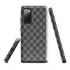 Glossy Steel Grid Woven Check Tough Case for Samsung — close-up woven twill fabric pattern in alternating light grey