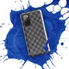 Glossy Steel Grid Woven Check Tough Case for Samsung — close-up woven twill fabric pattern in alternating light grey