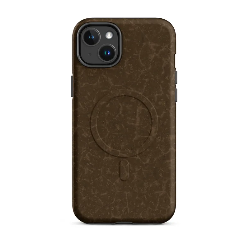 Matte Cracked Earth Desert MagSafe Tough Case for iPhone — cracked dry earth texture in deep chocolate brown with organic