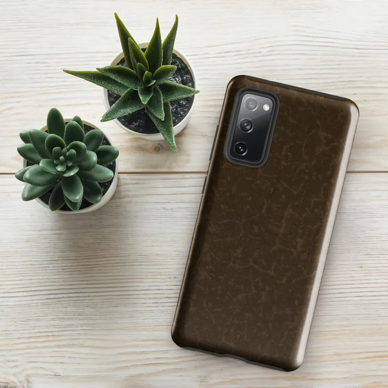 Glossy Dark Earth Crackle Terrain Tough Case for Samsung — cracked dry earth texture in deep chocolate brown with fine