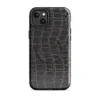 Glossy Midnight Croc MagSafe Tough Case for iPhone — close-up crocodile skin scale pattern in deep black and charcoal
