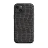 Matte Midnight Croc MagSafe Tough Case for iPhone — close-up crocodile skin scale pattern in deep black and charcoal
