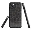 Glossy Midnight Croc MagSafe Tough Case for iPhone — close-up crocodile skin scale pattern in deep black and charcoal