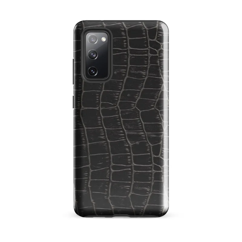 Glossy Midnight Croc Tough Case for Samsung — close-up black crocodile skin scale pattern with raised ridges and deep