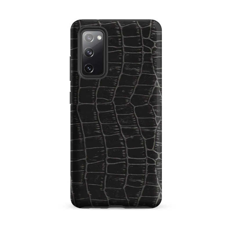 Matte Midnight Croc Tough Case for Samsung — close-up black crocodile skin scale pattern with raised ridges and deep