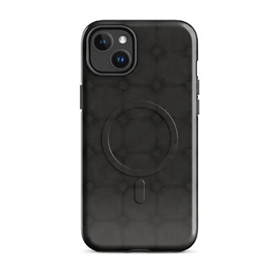 seamless repeating grid of dark charcoal stone tiles with small diamond-shaped accents at each intersection on a near-black textured background on Glossy Dark Stone Grid MagSafe Tough Case for iPhone - default - Front view