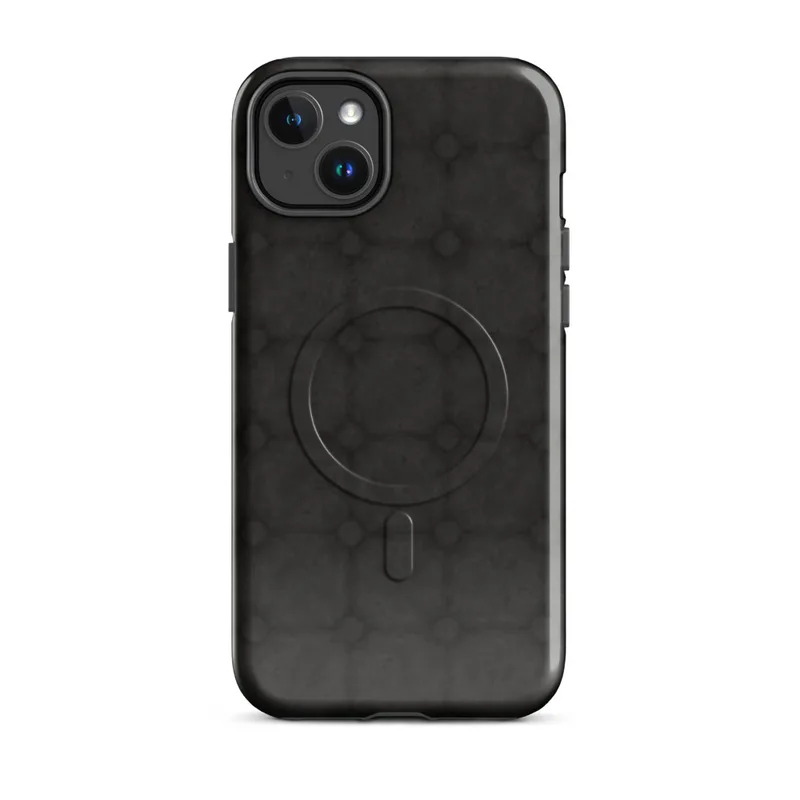Glossy Dark Stone Grid MagSafe Tough Case for iPhone — seamless repeating grid of dark charcoal stone tiles with small