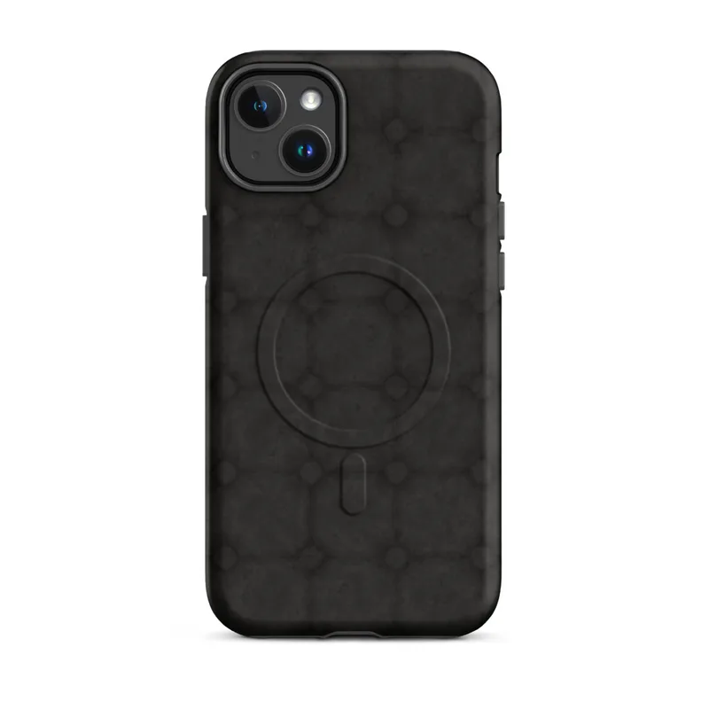 Matte Dark Stone Grid MagSafe Tough Case for iPhone — seamless repeating grid of dark charcoal stone tiles with small