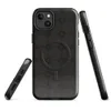 Glossy Dark Stone Grid MagSafe Tough Case for iPhone — seamless repeating grid of dark charcoal stone tiles with small