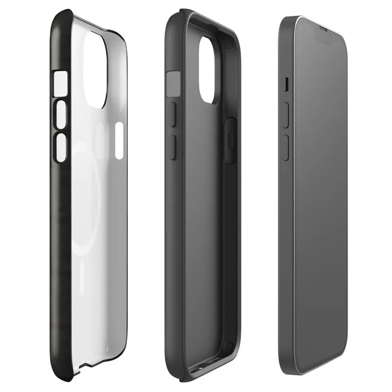 Glossy Dark Stone Grid MagSafe Tough Case for iPhone — seamless repeating grid of dark charcoal stone tiles with small