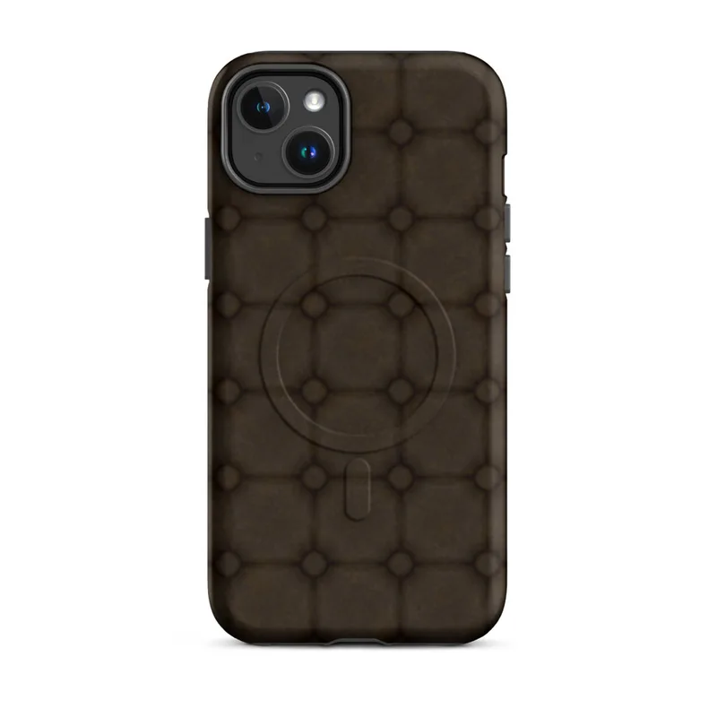 Matte Dark Earth Cobblestone Grid MagSafe Tough Case for iPhone — repeating grid of rounded octagonal stone tiles in deep