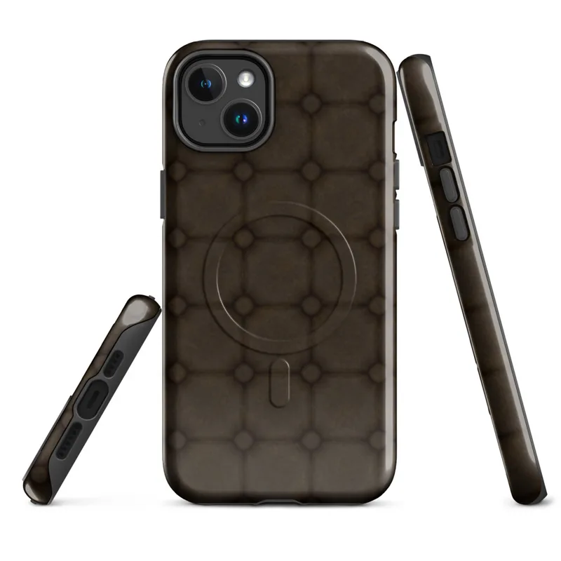 Glossy Dark Earth Cobblestone Grid MagSafe Tough Case for iPhone — repeating grid of rounded octagonal stone tiles in deep
