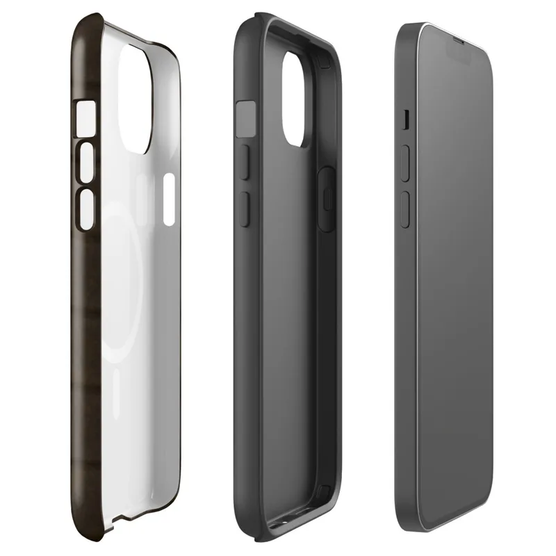 Glossy Dark Earth Cobblestone Grid MagSafe Tough Case for iPhone — repeating grid of rounded octagonal stone tiles in deep