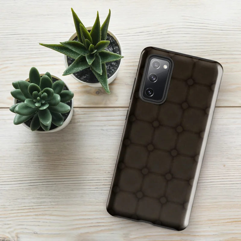 Glossy Dark Cobblestone Armor Tough Case for Samsung — repeating dark brown octagonal cobblestone tiles with deep shadowed