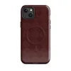 Glossy Crimson Grid Elegance MagSafe Tough Case for iPhone — repeating burgundy lattice pattern with softly blurred diamond