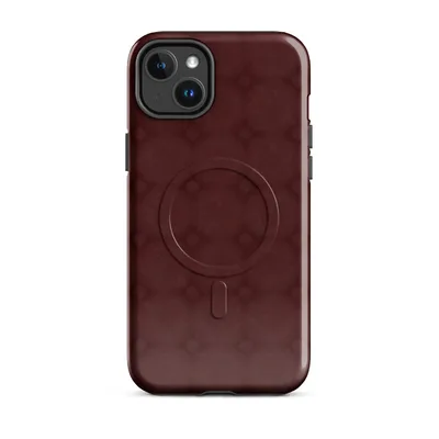repeating burgundy lattice pattern with softly blurred diamond shapes and circular nodes on a deep crimson textured background on Glossy Crimson Grid Elegance MagSafe Tough Case for iPhone - default - Front view