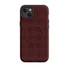Matte Crimson Grid Elegance MagSafe Tough Case for iPhone — repeating burgundy lattice pattern with softly blurred diamond