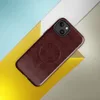 Glossy Crimson Grid Elegance MagSafe Tough Case for iPhone — repeating burgundy lattice pattern with softly blurred diamond