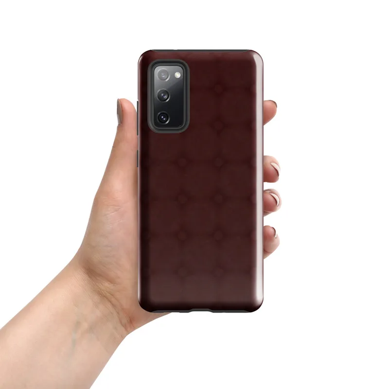 Glossy Crimson Lattice Elegance Tough Case for Samsung — repeating tufted diamond lattice pattern in deep burgundy and dark