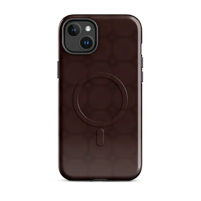deep crimson repeating grid of rounded squares connected by small riveted nodes with subtle tonal depth on a near-black background on Glossy Dark Crimson Grid Elegance MagSafe Tough Case for iPhone - default - Front view