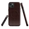 Glossy Dark Crimson Grid Elegance MagSafe Tough Case for iPhone — deep crimson repeating grid of rounded squares connected