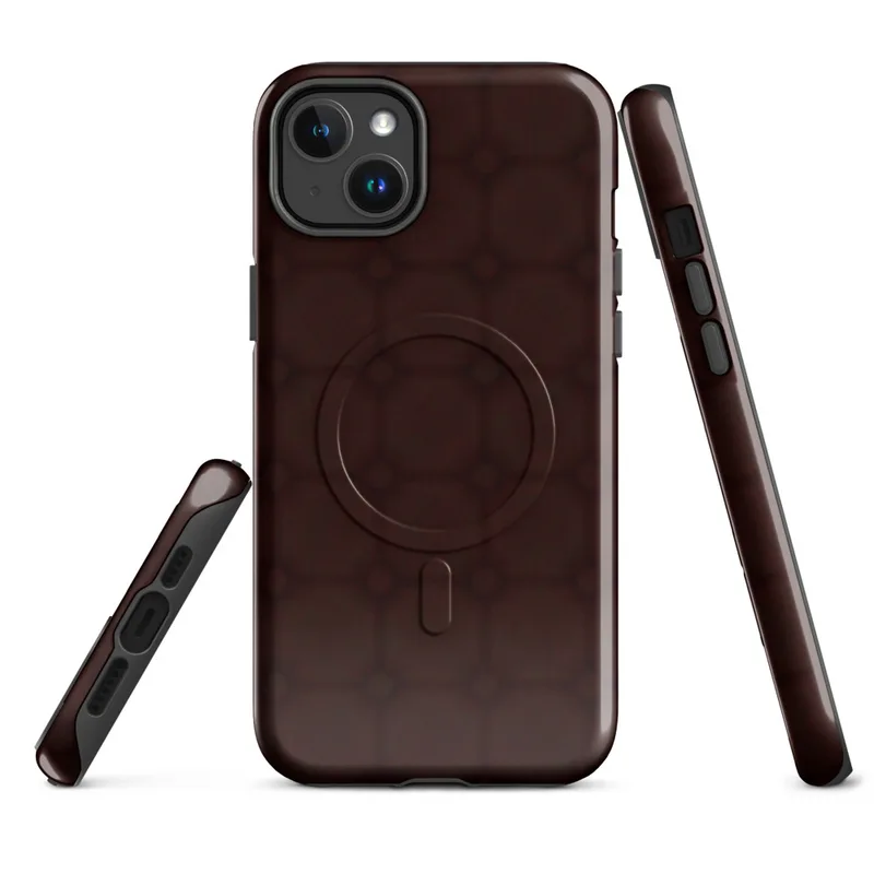 Glossy Dark Crimson Grid Elegance MagSafe Tough Case for iPhone — deep crimson repeating grid of rounded squares connected