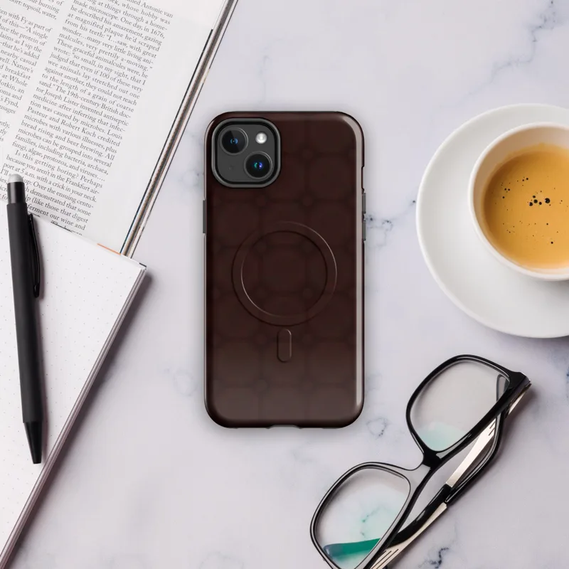 Glossy Dark Crimson Grid Elegance MagSafe Tough Case for iPhone — deep crimson repeating grid of rounded squares connected