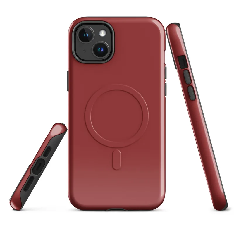 Glossy Crimson Bold MagSafe Tough Case for iPhone — solid deep crimson red covering the entire surface, flat and matte