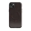 Glossy Dark Earth Leather Texture MagSafe Tough Case for iPhone — close-up crackled dark espresso leather texture