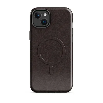 close-up crackled dark espresso leather texture with subtle tonal variation and organic surface detail on Glossy Dark Earth Leather Texture MagSafe Tough Case for iPhone - default - Front view