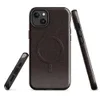 Glossy Dark Earth Leather Texture MagSafe Tough Case for iPhone — close-up crackled dark espresso leather texture