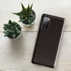 Glossy Dark Earth Leather Texture Tough Case for Samsung — close-up crackle texture mimicking aged leather in deep espresso