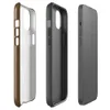 Glossy Weathered Leather Terrain MagSafe Tough Case for iPhone — crackled leather surface texture in warm amber and saddle