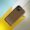 Glossy Weathered Leather Terrain MagSafe Tough Case for iPhone — crackled leather surface texture in warm amber and saddle