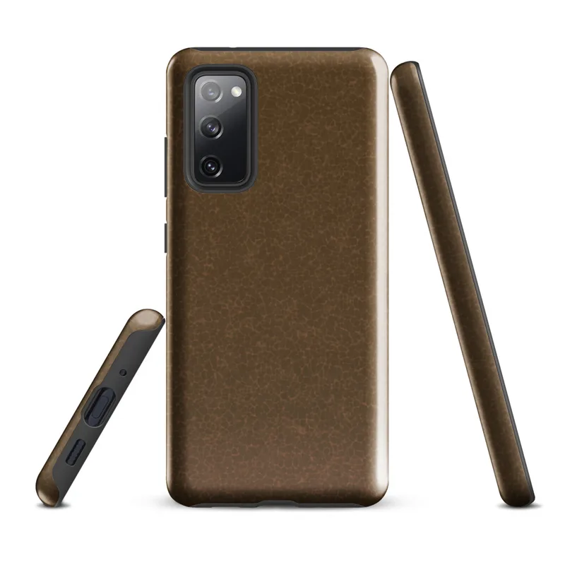 Glossy Cracked Earth Leather Tough Case for Samsung — close-up crackle pattern resembling aged leather in warm golden-brown