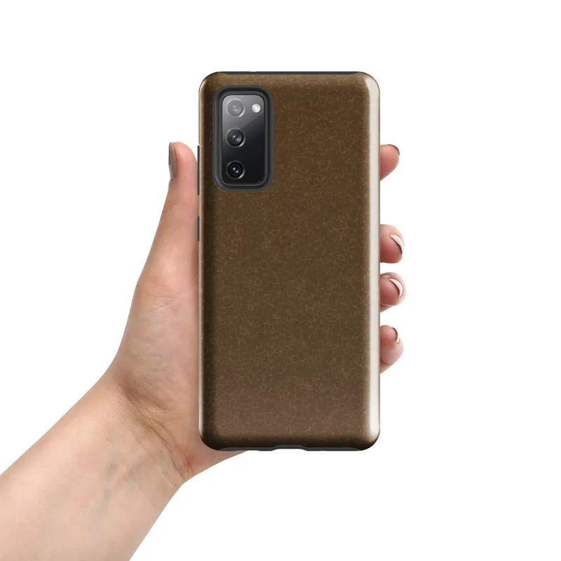 Glossy Cracked Earth Leather Tough Case for Samsung — close-up crackle pattern resembling aged leather in warm golden-brown