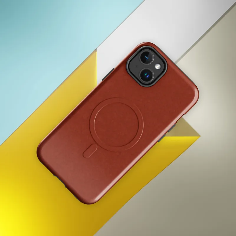 Glossy Ember Red Textured MagSafe Tough Case for iPhone — deep burnt red surface with a subtle all-over crackle glaze