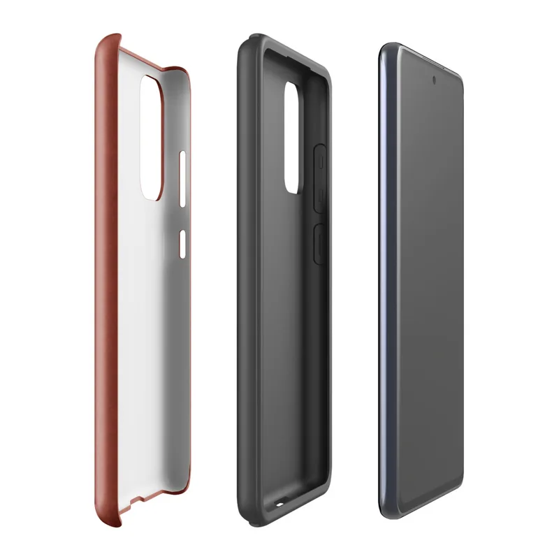 Glossy Crimson Ember Tough Case for Samsung — deep crimson red surface with subtle crackled mosaic texture and warm ember