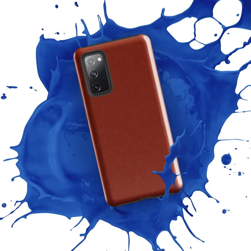 Glossy Crimson Ember Tough Case for Samsung — deep crimson red surface with subtle crackled mosaic texture and warm ember